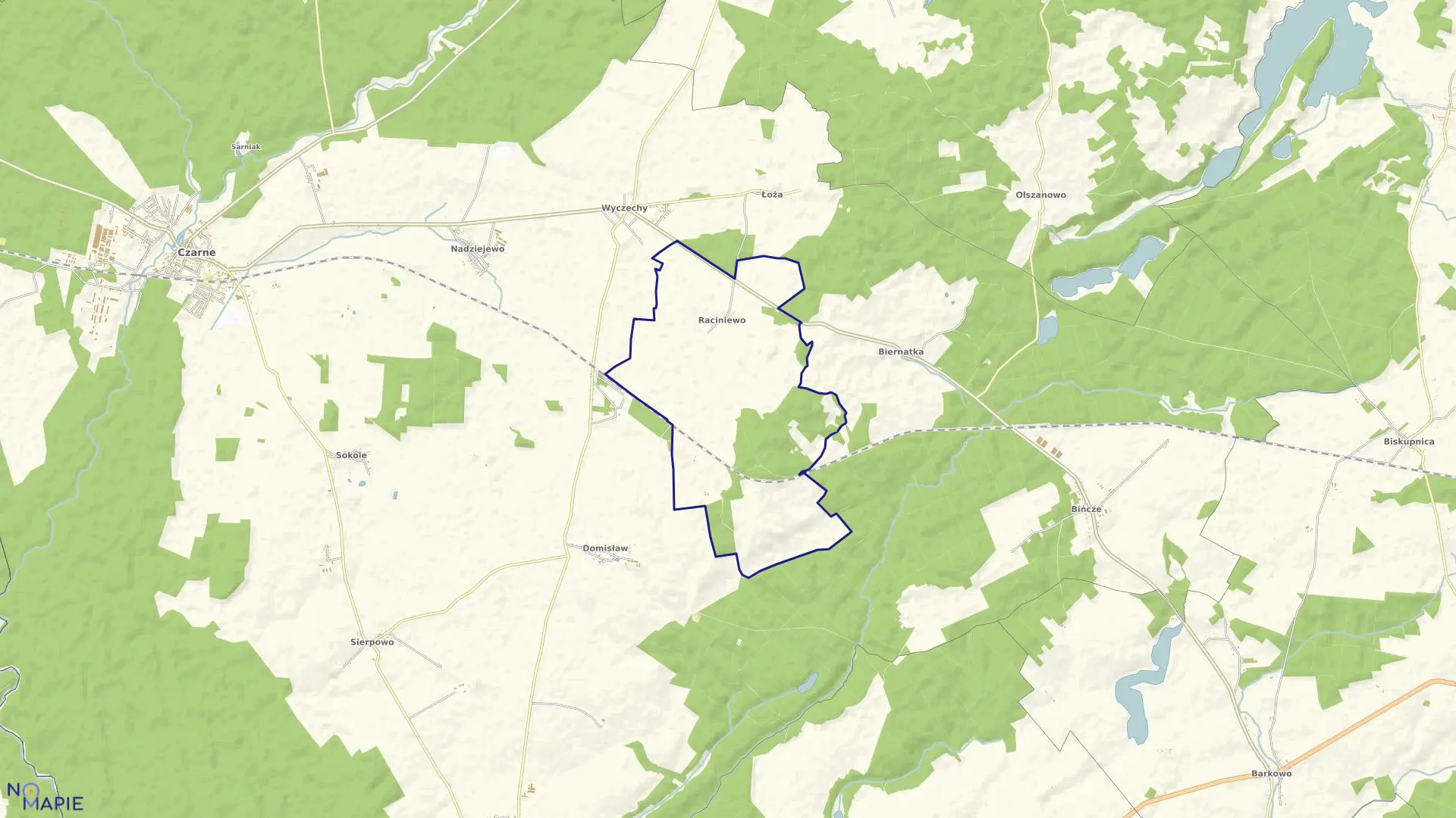 Mapa obrębu RACINIEWO w gminie Czarne