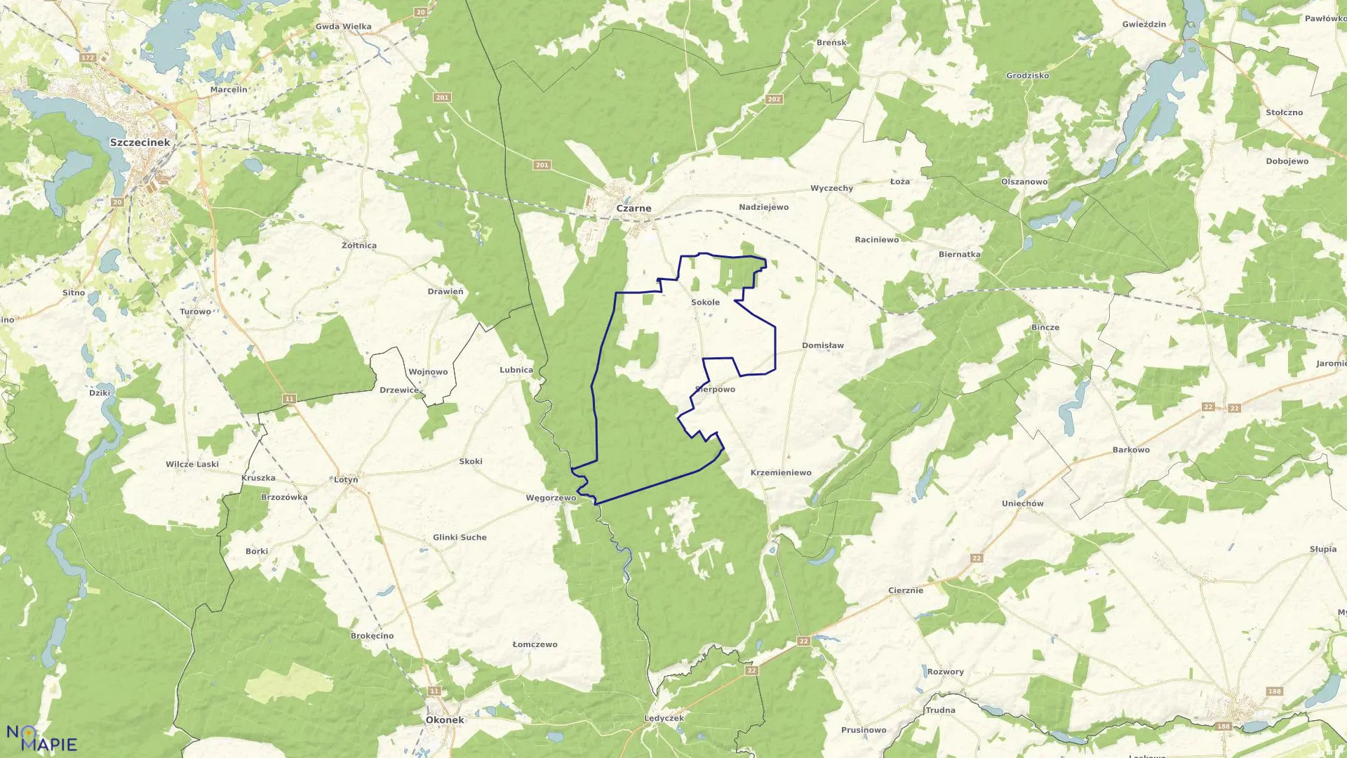 Mapa obrębu SOKOLE w gminie Czarne